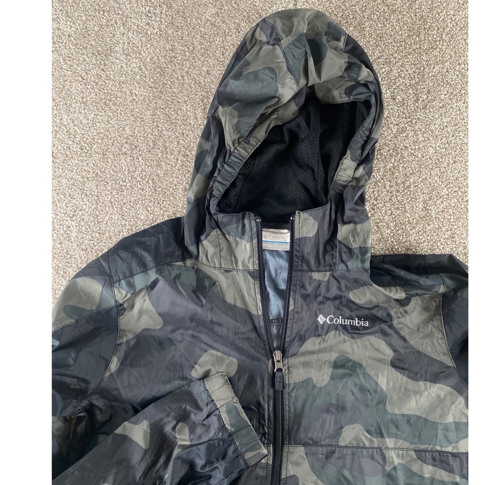 Columbia Glennaker Camo Windbreaker Jacket Kids XL 18/20 Green Black SY2037